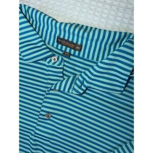 Peter Millar Polo Shirt Mens XXL Teal Blue Striped Summer Comfort Short Sleeve